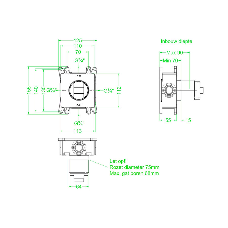 Inbouwbox IVY tbv Inbouw Thermostaat Symmetry Donker Blauw