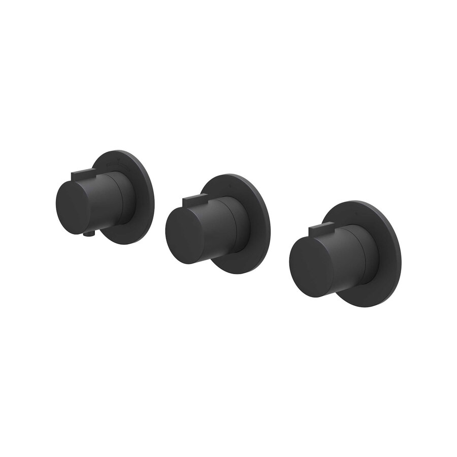 Afbouwdeel IVY Pact Inbouwthermostaat 2 Stopkranen Symmetry Met Ronde Rozetten Mat Zwart PED