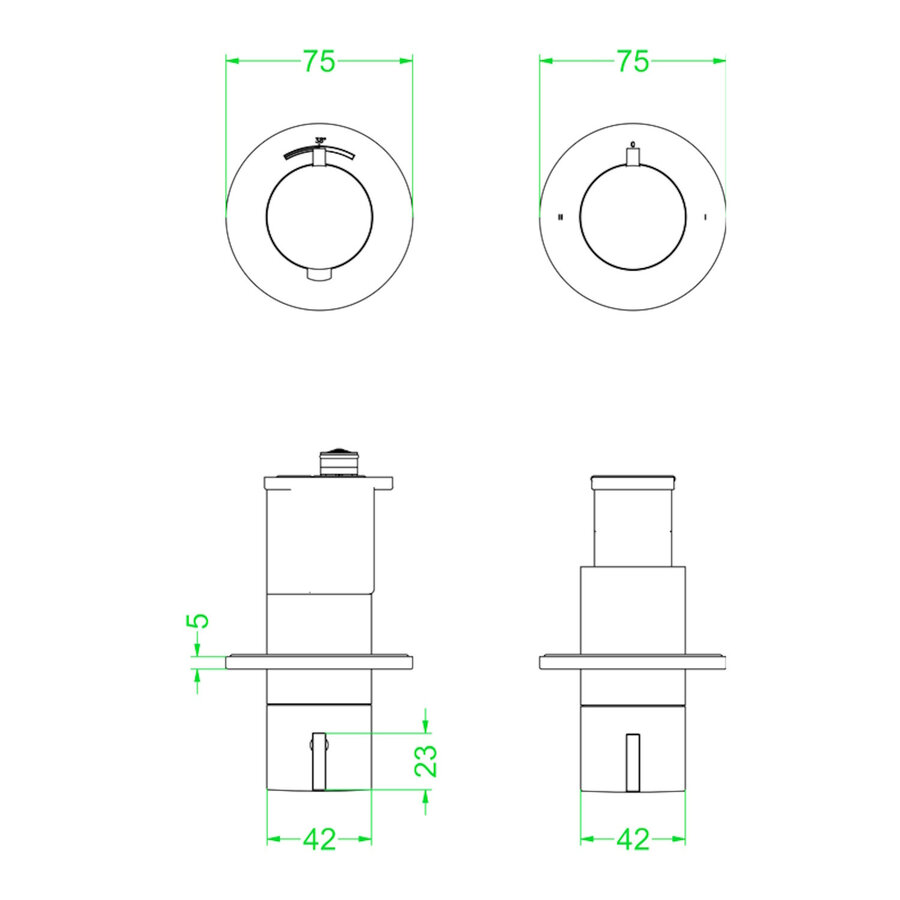 Afbouwdeel IVY Pact Inbouwthermostaat 2-weg Stop-Omstel Met Rond Rozet Geborsteld Metal Black PVD