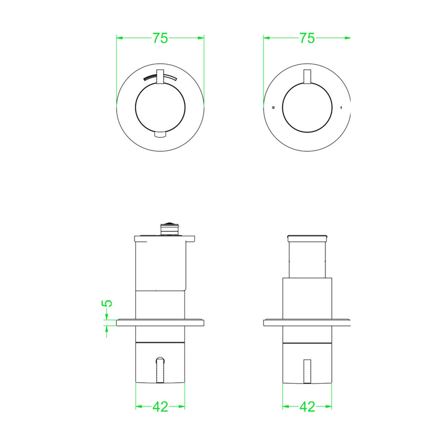 Afbouwdeel IVY Tribe Inbouwthermostaat 2-weg Stop-Omstel Symmetry Met Rond Rozet Geborsteld RVS316