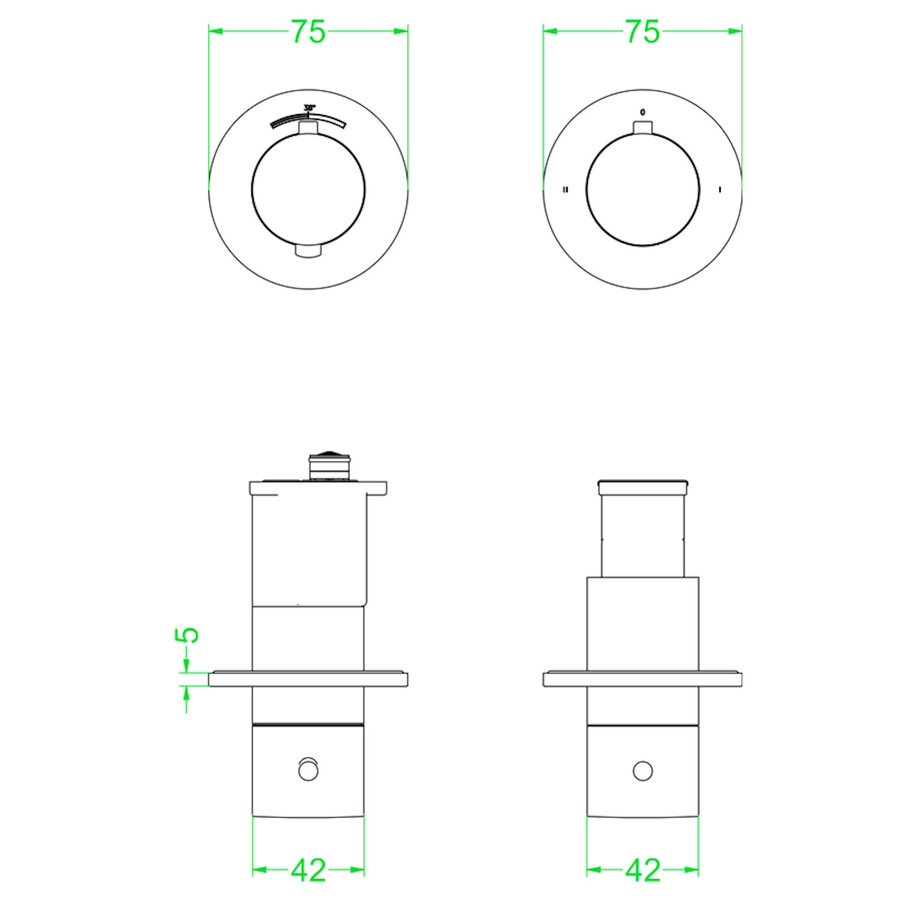 Afbouwdeel IVY Concord Inbouwthermostaat 2-weg Stop-Omstel Symmetry Met Rond Rozet Geborsteld RVS316