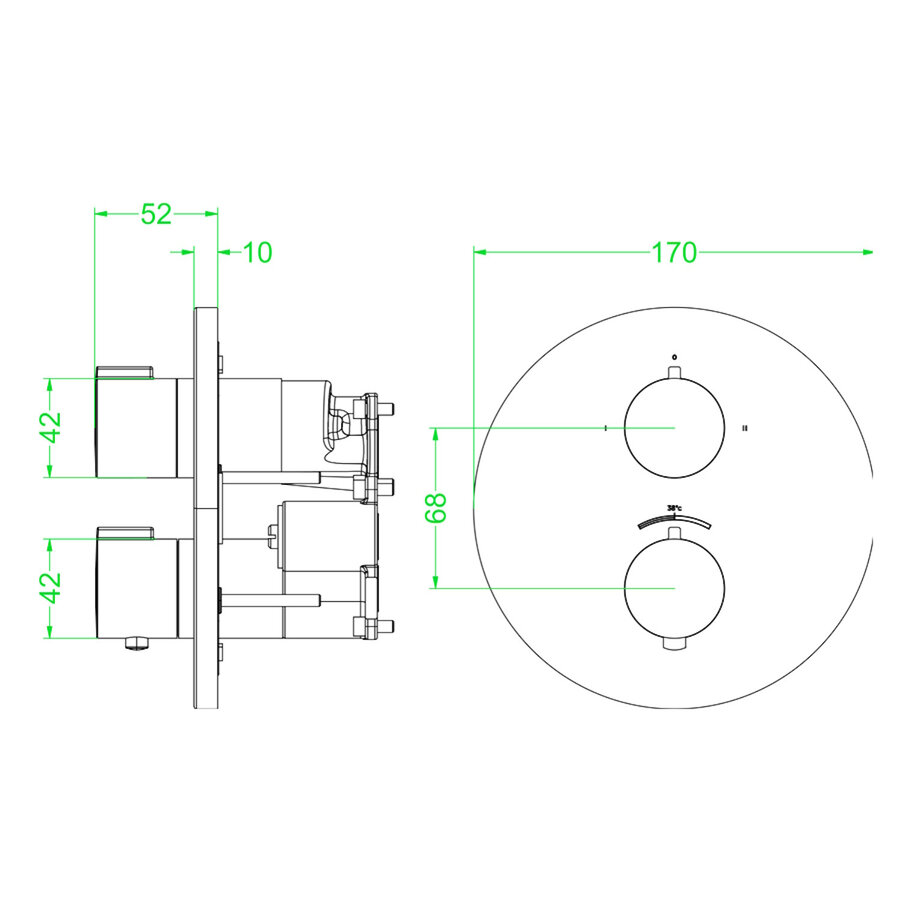 Afbouwdeel IVY Pact Inbouwthermostaat Stop-Omstel Met Rond Rozet Geborsteld Nickel PVD
