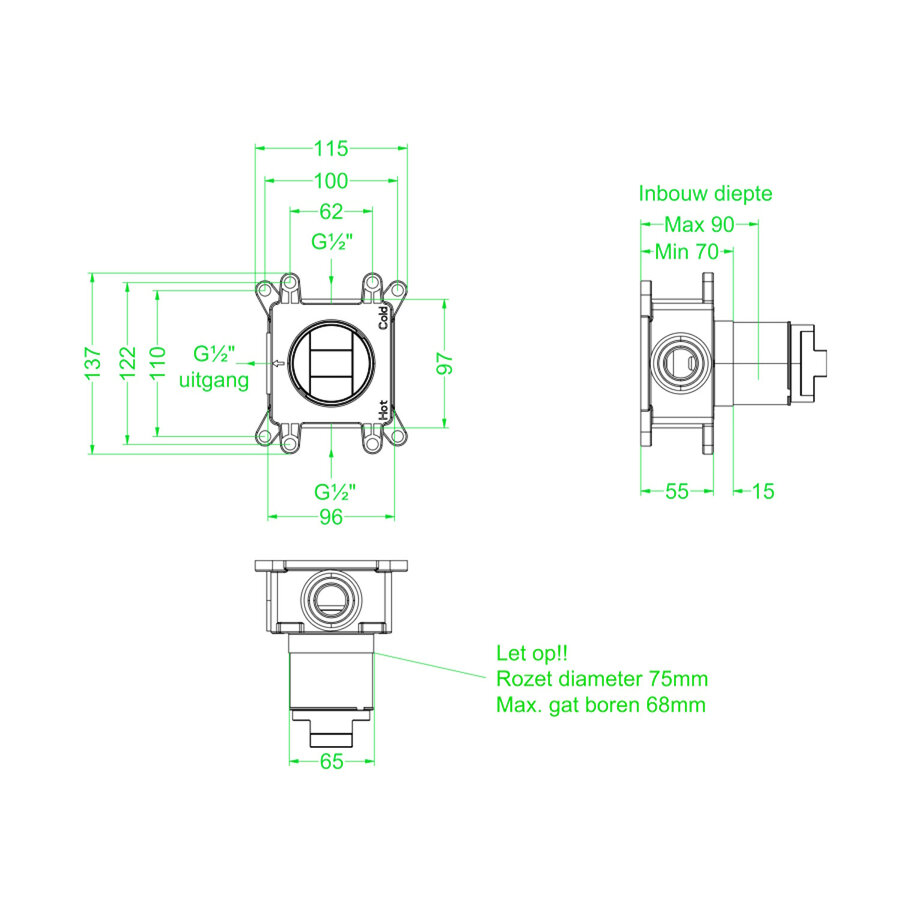 Inbouwbox IVY tbv Inbouw Douchemengkraan Donker Blauw