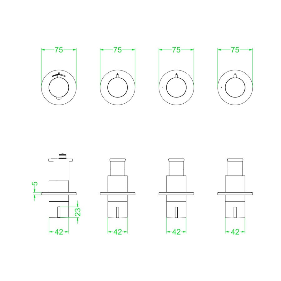 Afbouwdeel IVY Pact Inbouwthermostaat 3 Stopkranen Symmetry Met Ronde Rozetten Mat Zwart PED