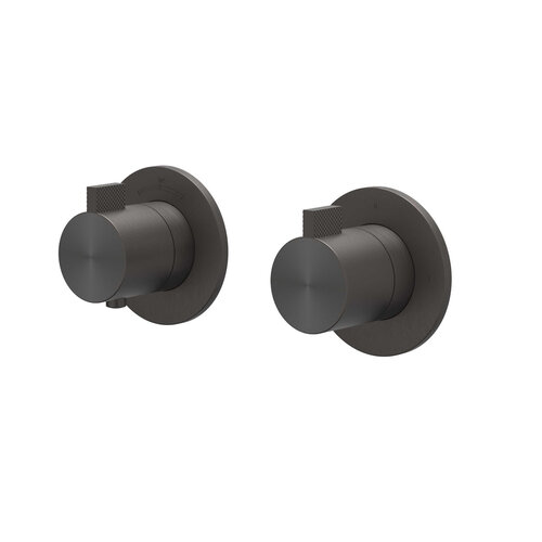 Afbouwdeel IVY Tribe Inbouwthermostaat 2-weg Stop-Omstel Symmetry Met Rond Rozet RVS316 Geborsteld Carbon Black PVD 