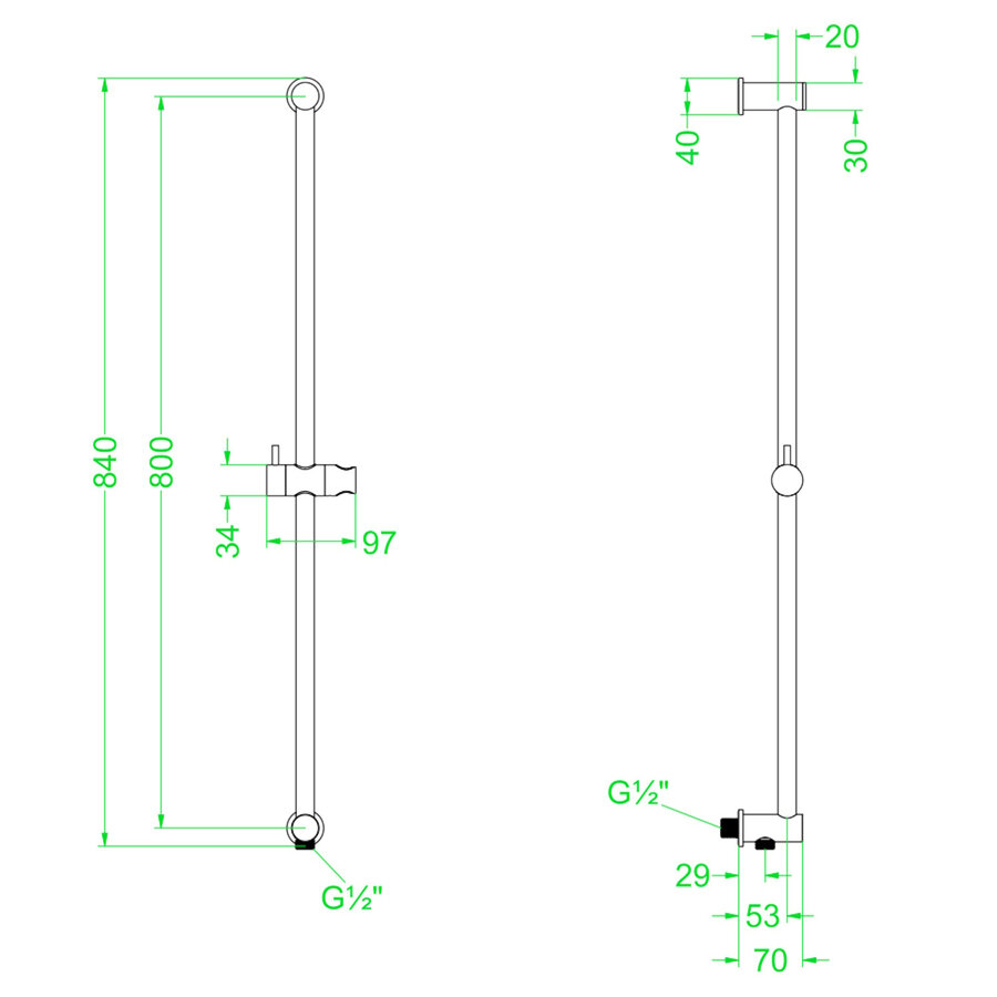 Glijstang IVY 80 cm Met Geintegreerde Wateruitlaat Geborsteld Mat Goud PVD