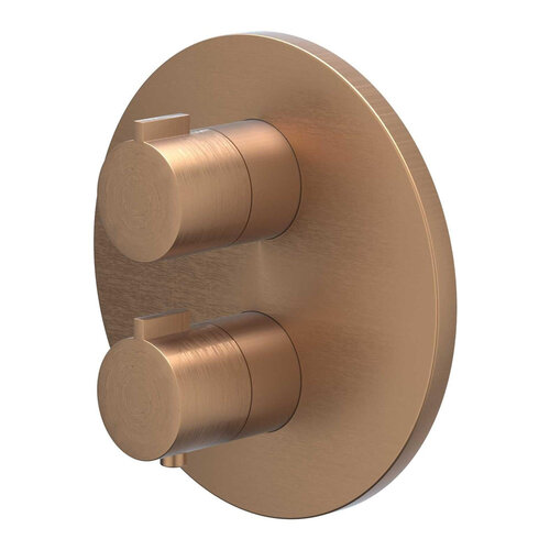 Afbouwdeel IVY Pact Inbouwthermostaat Stop-Omstel Met Rond Rozet Geborsteld Mat Koper PVD 