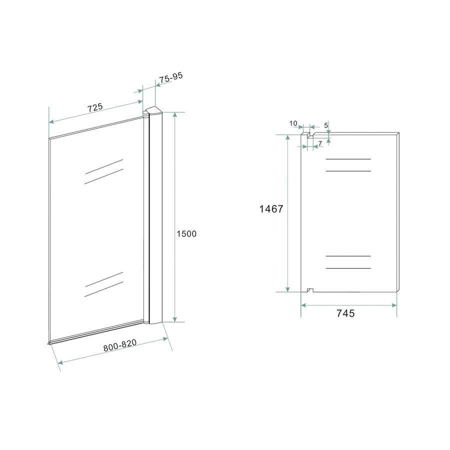 Badwand BWS Draaibaar 80x150 cm 6 mm NANO Veiligheidsglas Muurprofiel Mat Zwart