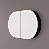 Spiegelkast Hipp Design SPK 91000 Ovaal 120x70 cm 1 deur Met Frame Mat Zwart Met Verlichting Incl. Spiegelverwarming en Stopcontact