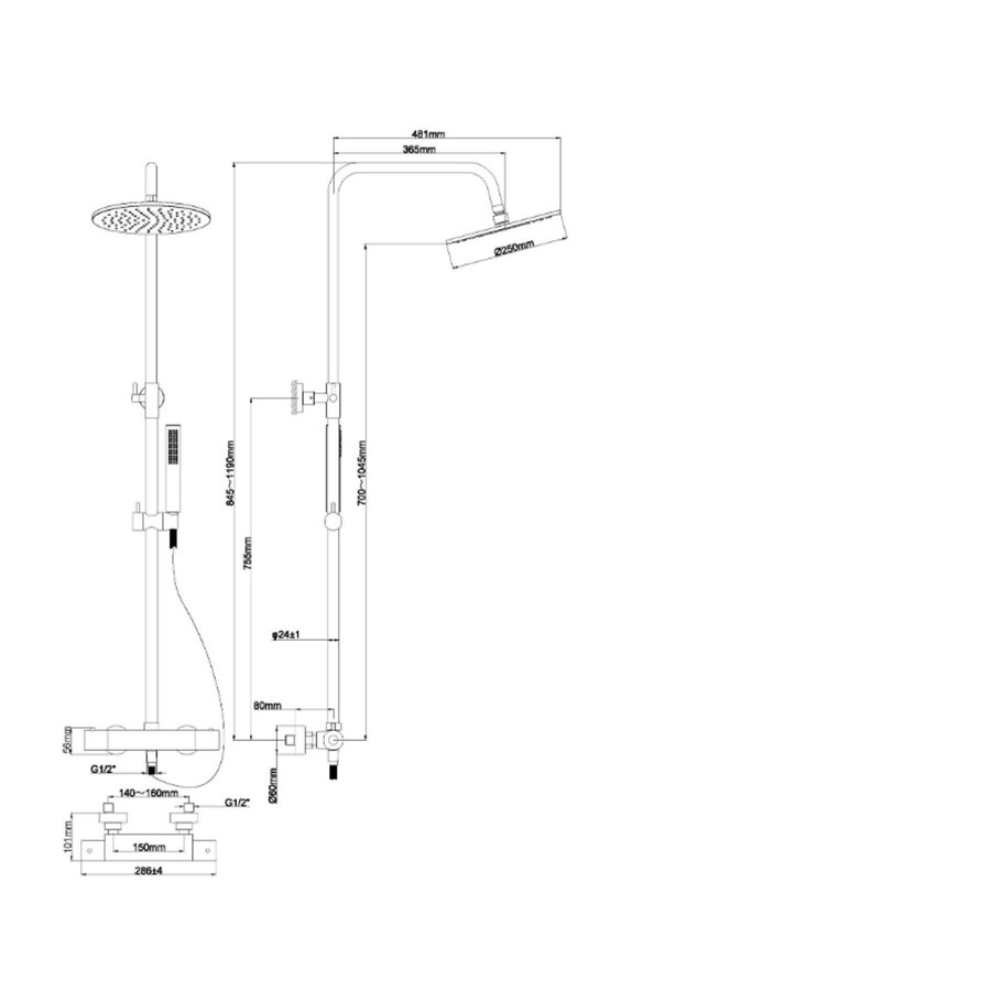 Opbouw Thermostatische Regendoucheset Wiesbaden Caral Geborsteld Brons Koper