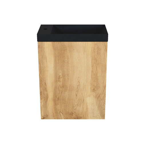 Fonteinkast Natural Oak Arcqua Luna 40x55x28 cm Incl. Fontein Mat Zwart Zonder Overloop 