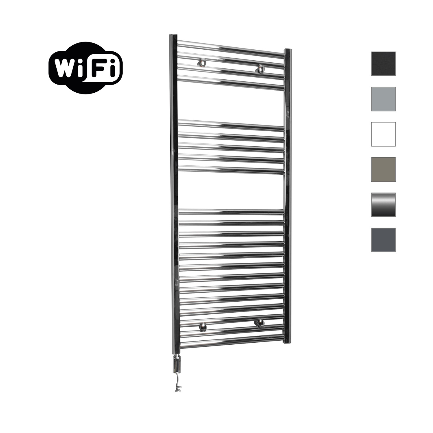Elektrische Radiator Sanicare HWV Met Wifi 111,8x60 cm Chroom 533W Met Thermostaat Chroom Linksonder Sanicare
