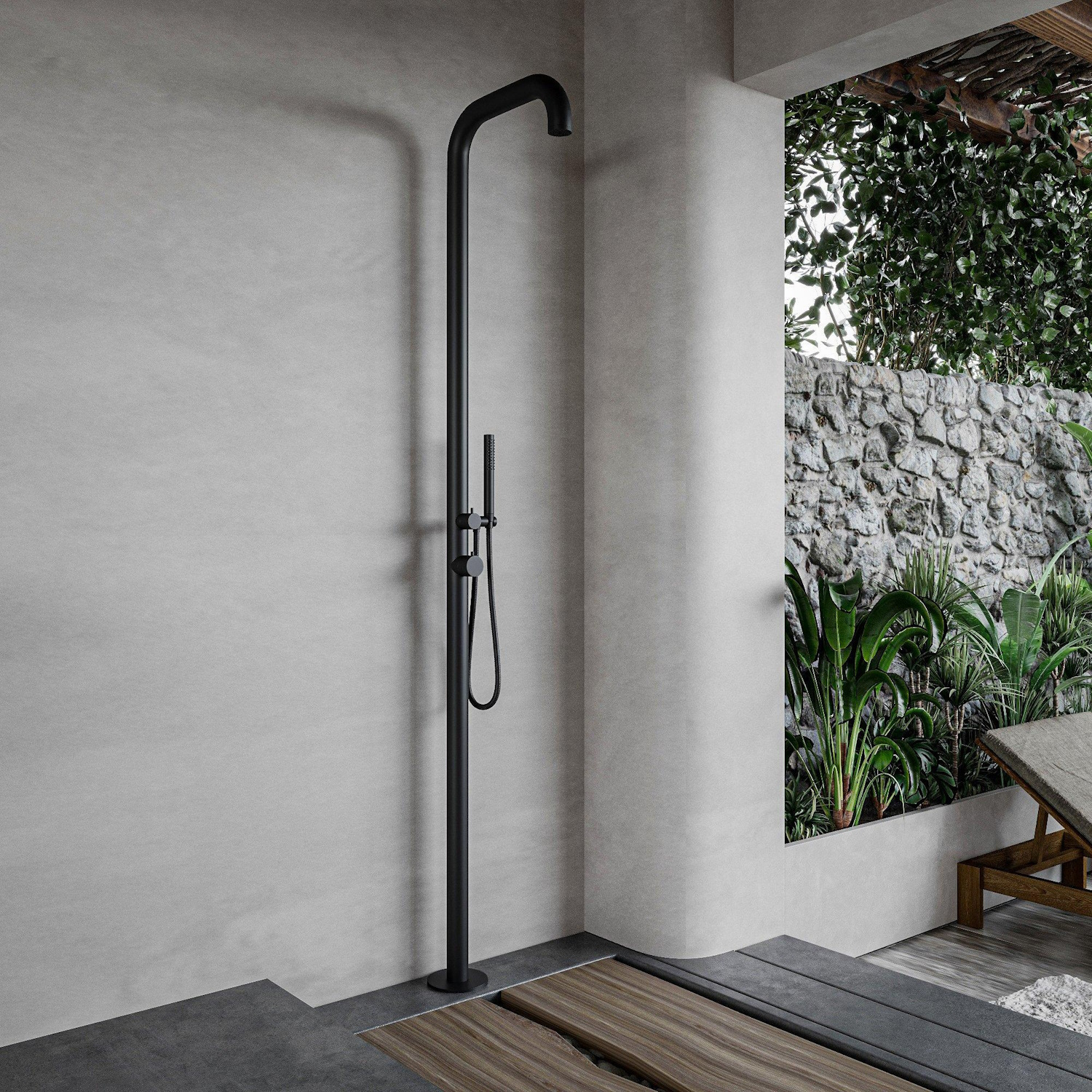 Buitendouche vrijstaand Fortifura Outdoor Original Met Handdouche Mat Zwart Fortifura