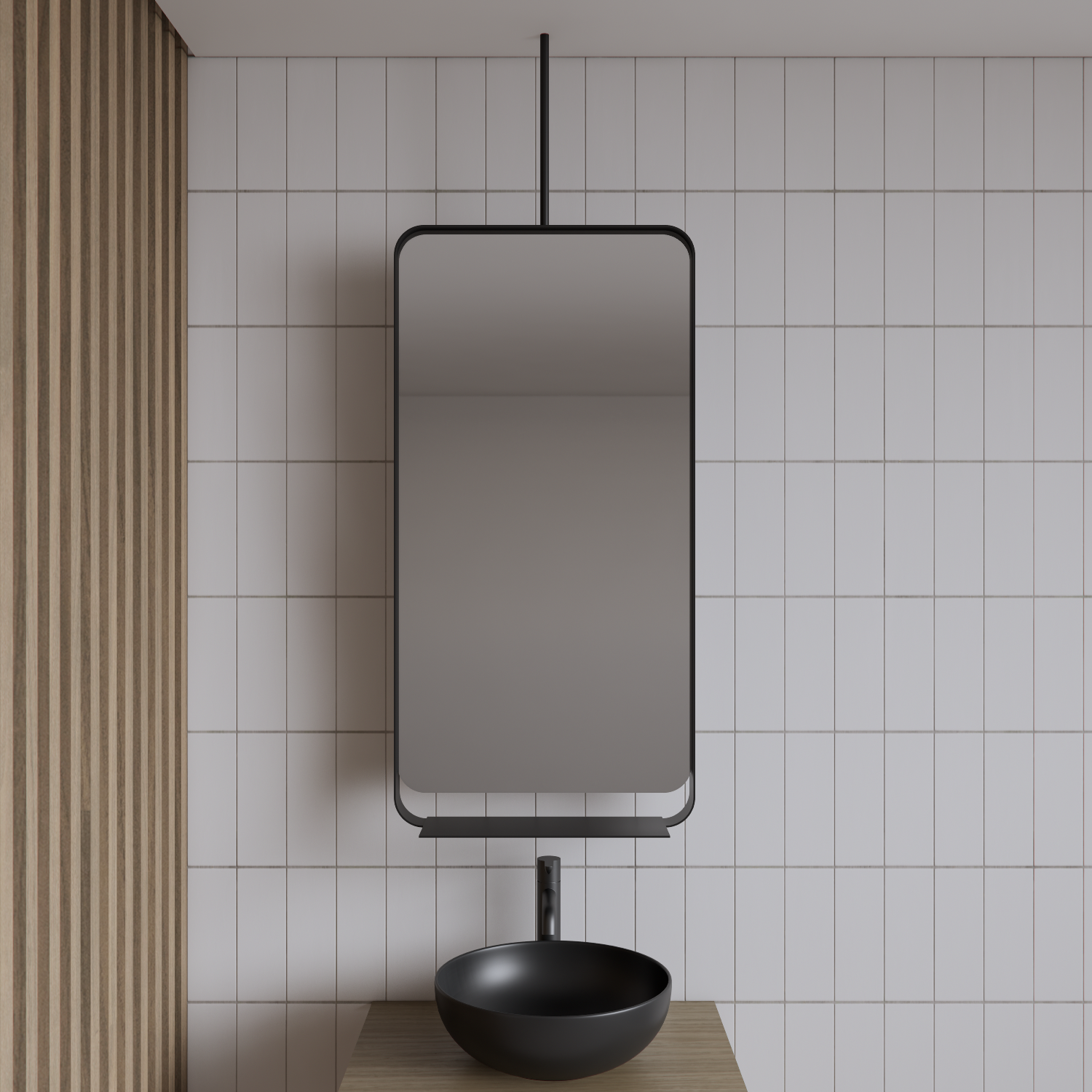 Spiegel Gliss Astra 100x50 cm Mat Zwart Met Planchet En Plafondbevestiging Gliss Design