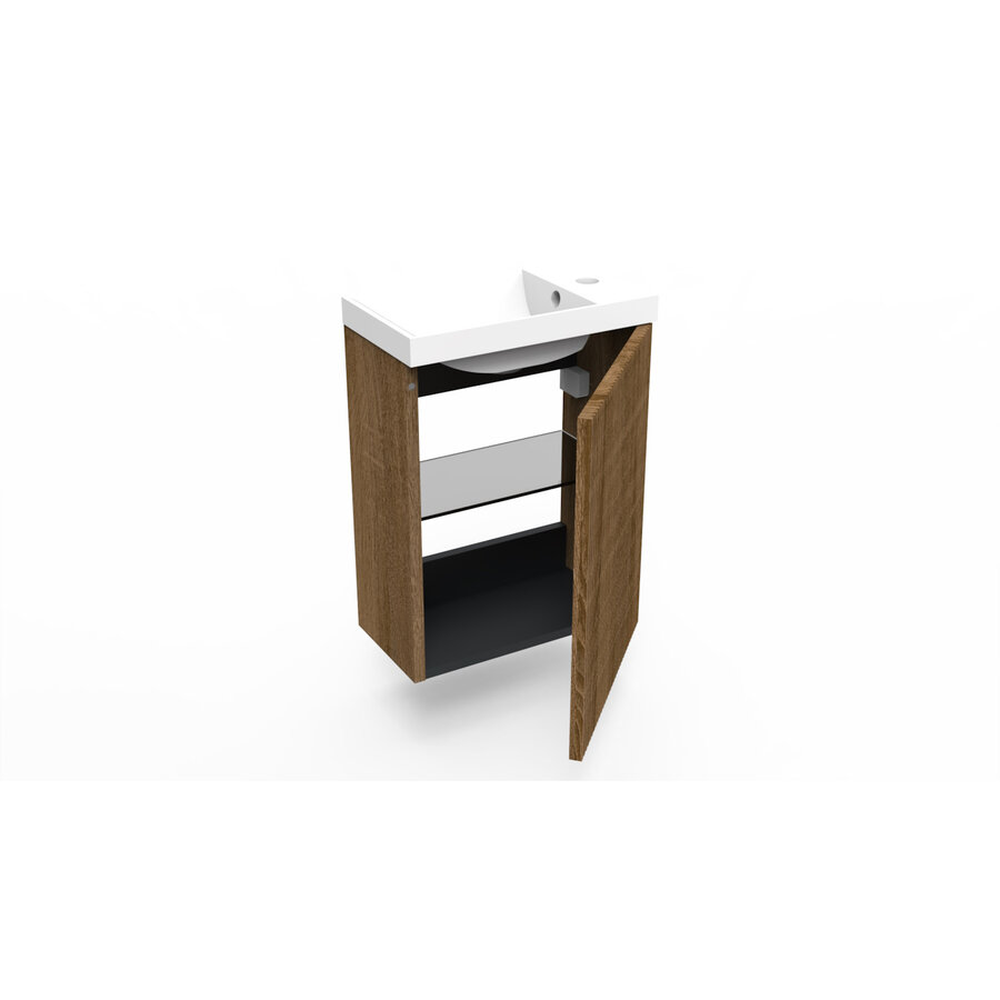 Fonteinkast Cafe Oak Arcqua Ridge 40x55x28 cm Incl. Fontein Mat Wit Met Overloop