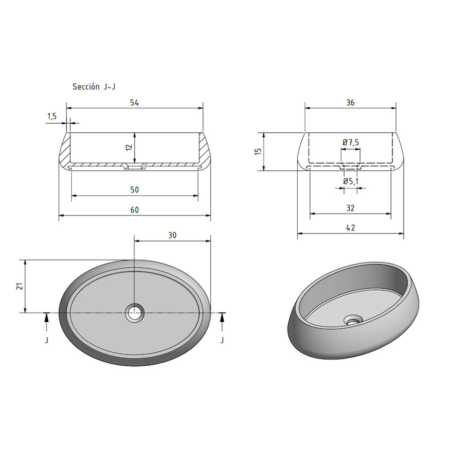 Waskom Zenon Elipse 60x42 cm Moka