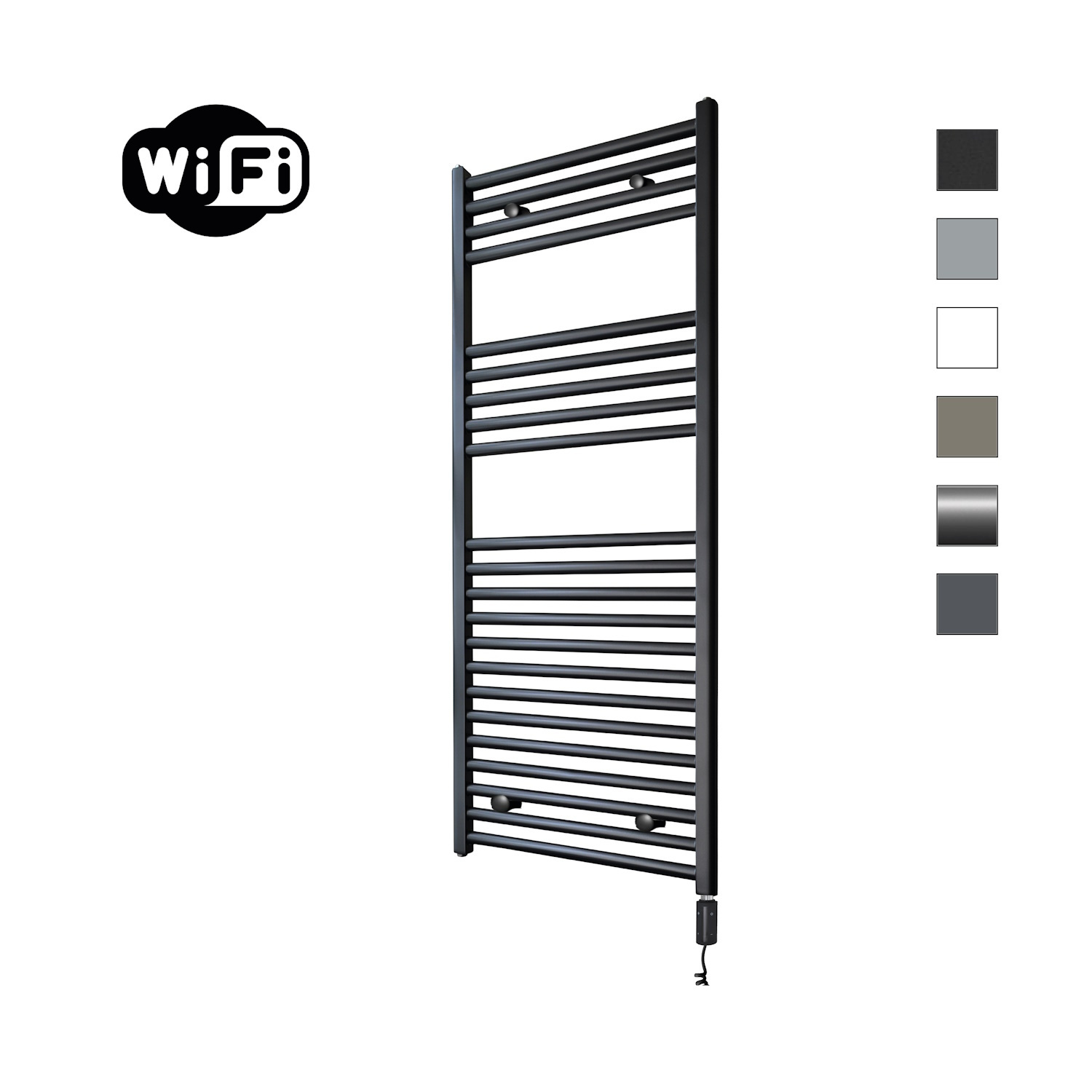 Elektrische Radiator Sanicare HWV Met Wifi 111,8x45 cm Mat Zwart 596W Met Thermostaat Zwart Rechtsonder Sanicare