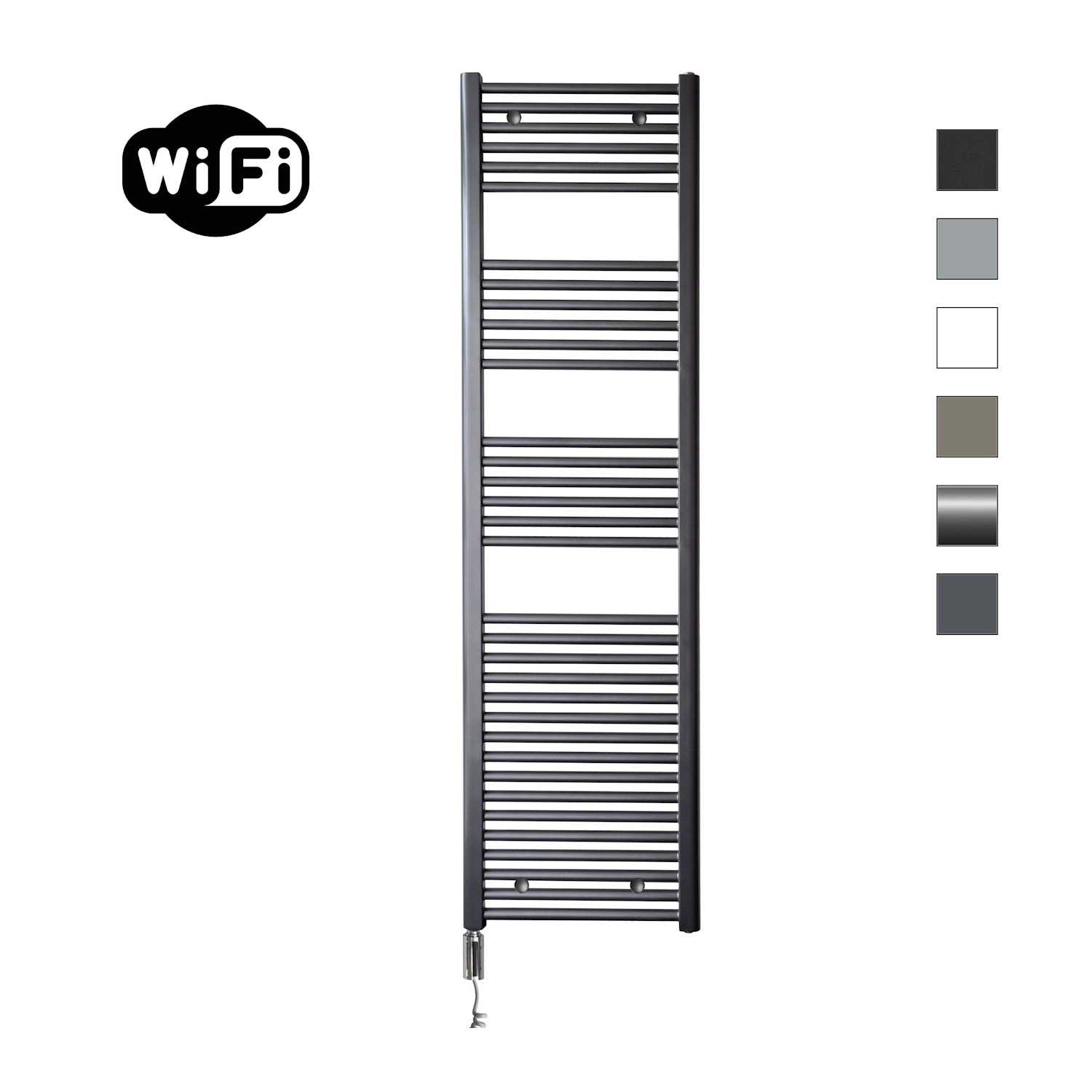 Elektrische Radiator Sanicare HWV Met Wifi 172x45 cm Gunmetal 920W Met Thermostaat Chroom Linksonder Sanicare