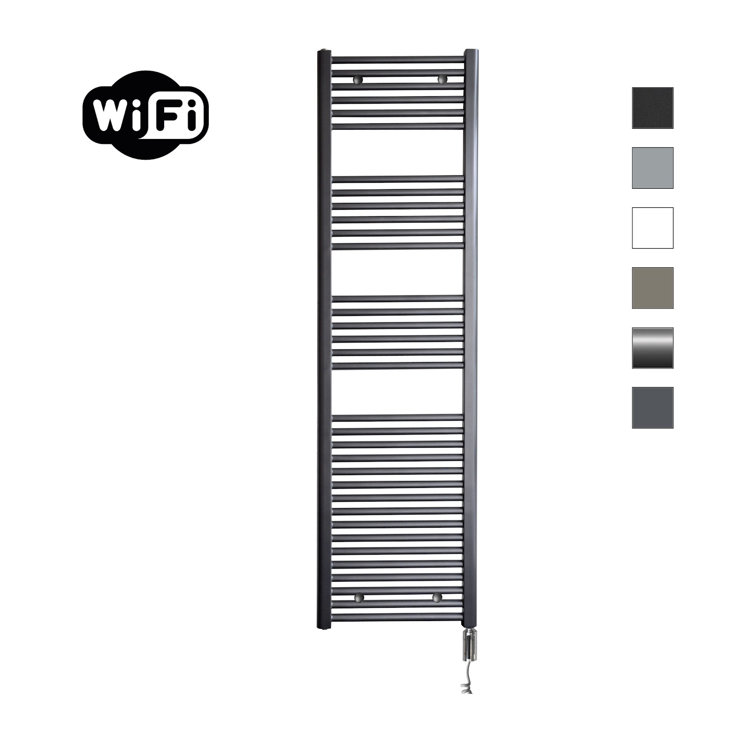 Elektrische Radiator Sanicare HWV Met Wifi 172x45 cm Gunmetal 920W Met Thermostaat Chroom Rechtsonder Sanicare