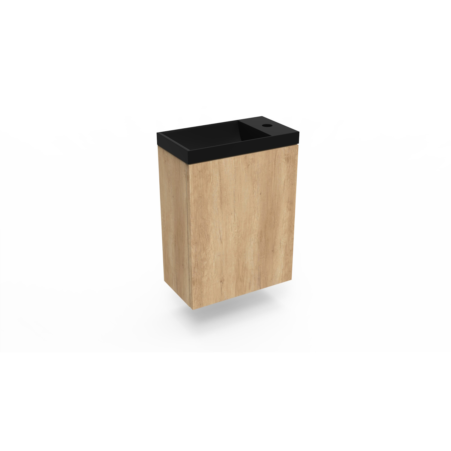 Fonteinkast Nebraska Oak Arcqua Luna 40x55x28 cm Incl. Fontein Mat Zwart Zonder Overloop Arcqua