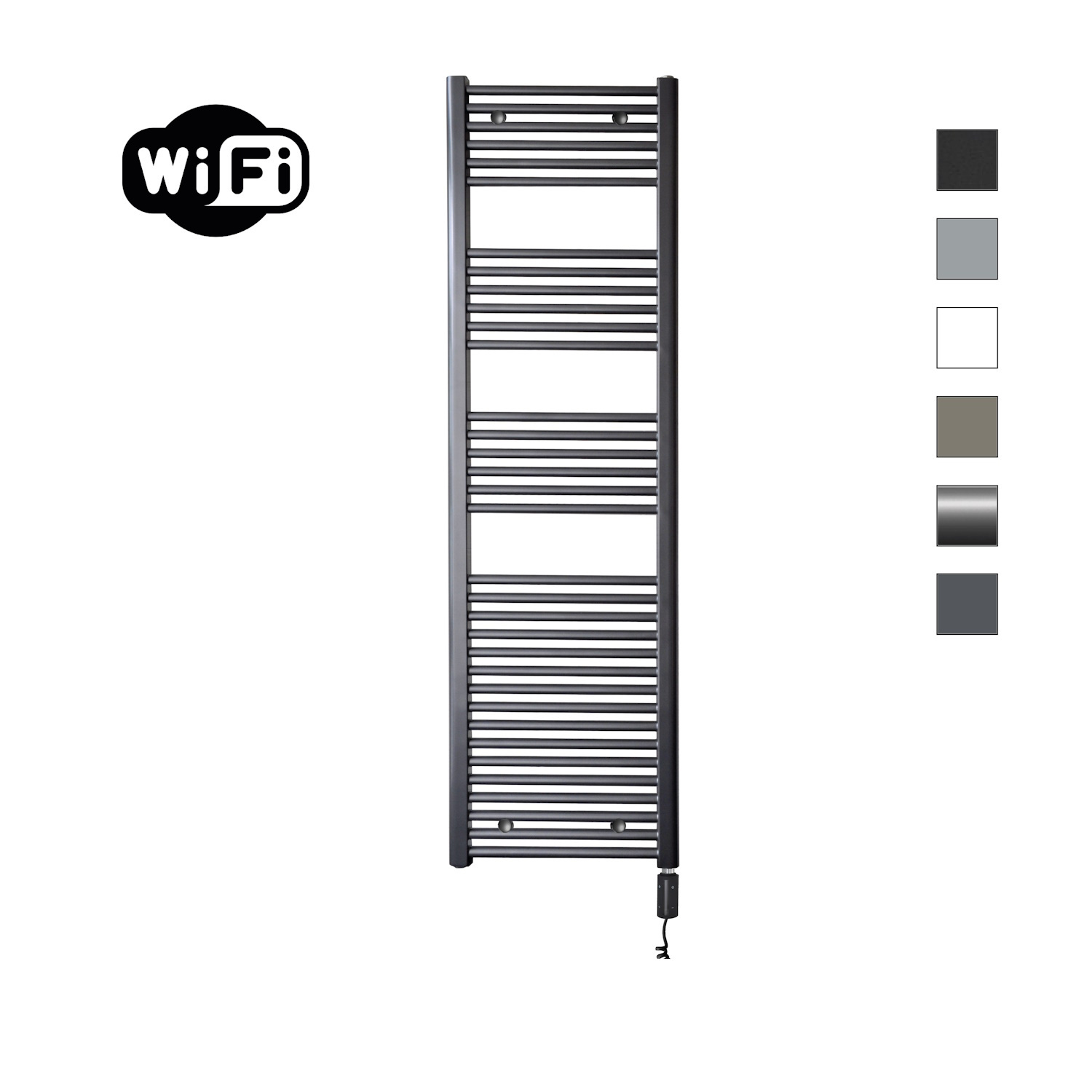 Elektrische Radiator Sanicare HWV Met Wifi 172x45 cm Gunmetal 920W Met Thermostaat Zwart Rechtsonder Sanicare