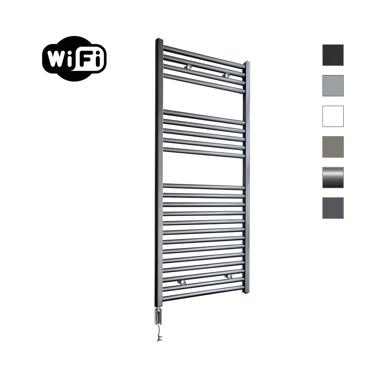 Elektrische Radiator Sanicare HWV Met Wifi 111,8x60 cm Gunmetal 730W Met Thermostaat Chroom Linksonder Sanicare