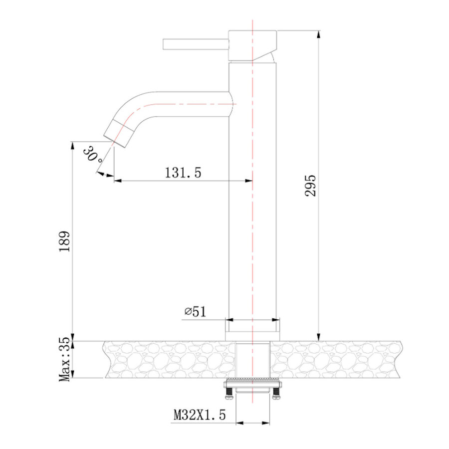 Wastafelkraan Hoog BWS Dyer Met Coldstart 304 RVS