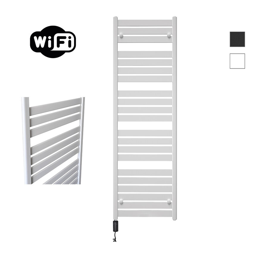 Elektrische Radiator Sanicare HWV - Moda Met Wifi 160x60 cm Mat Wit 1159W Met Thermostaat Zwart Linksonder