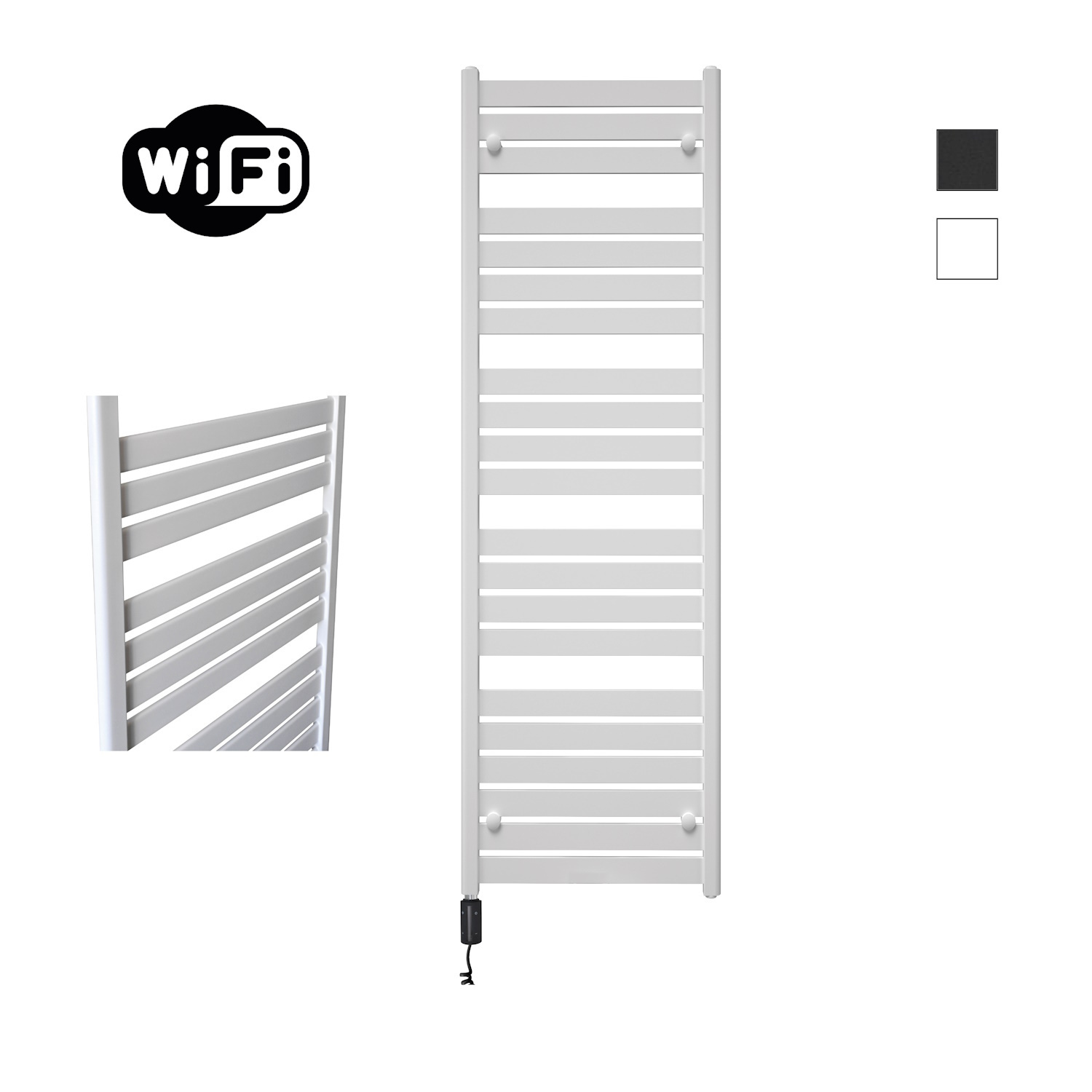 Elektrische Radiator Sanicare HWV - Moda Met Wifi 160x60 cm Mat Wit 1159W Met Thermostaat Zwart Linksonder Sanicare