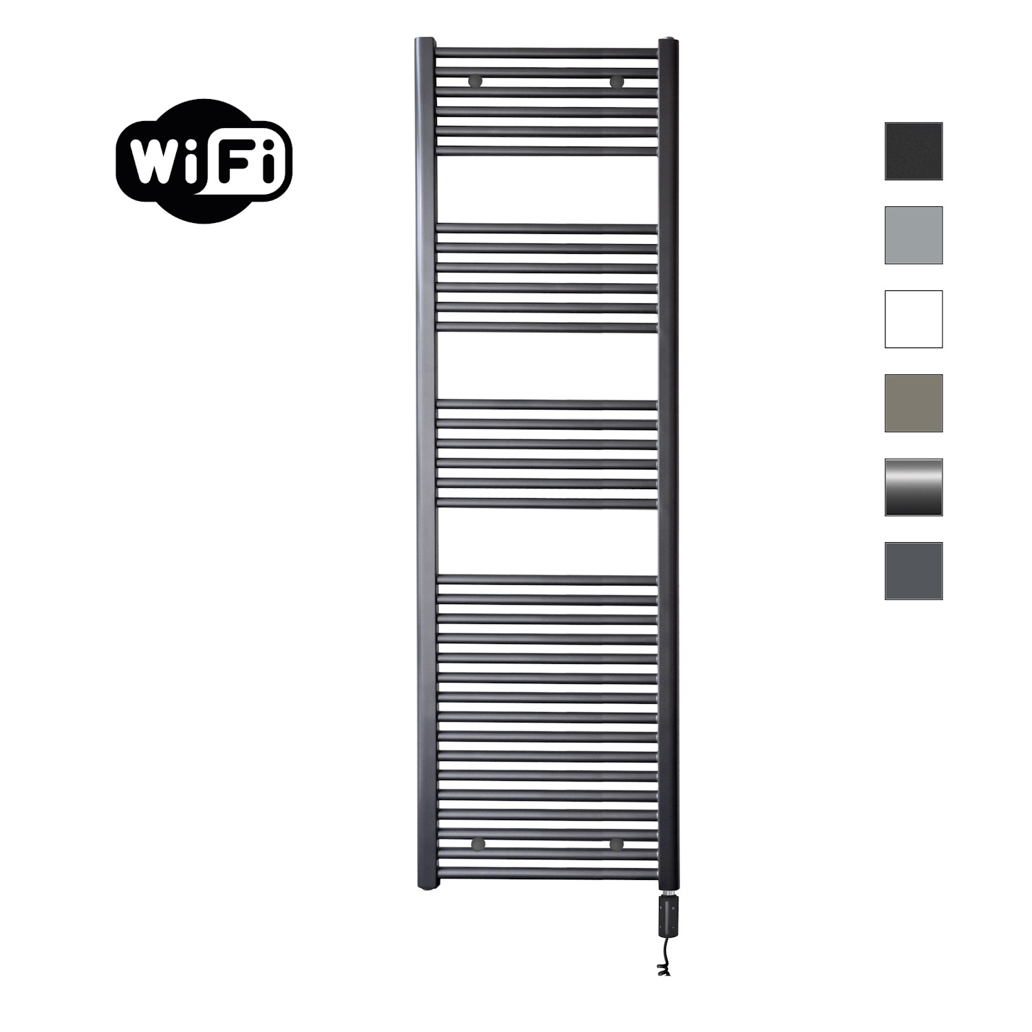 Elektrische Radiator Sanicare HWV Met Wifi 172x60 cm Gunmetal 1127W Met Thermostaat Zwart Rechtsonder Sanicare