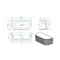 Half Vrijstaand Bad BWS Evi Met Ribbel 170x80x58 cm Mat Wit
