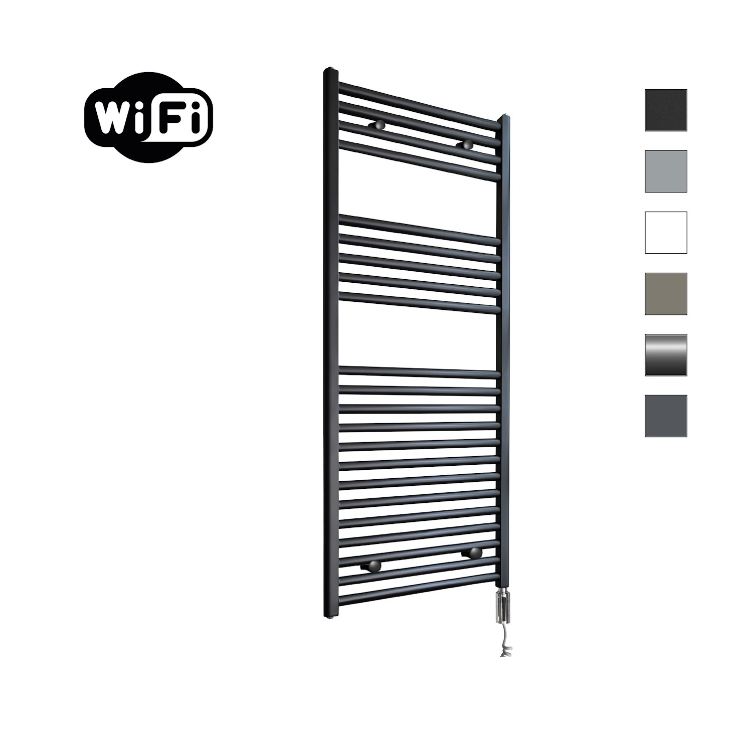 Elektrische Radiator Sanicare HWV Met Wifi 111,8x60 cm Mat Zwart 730W Met Thermostaat Chroom Rechtsonder Sanicare