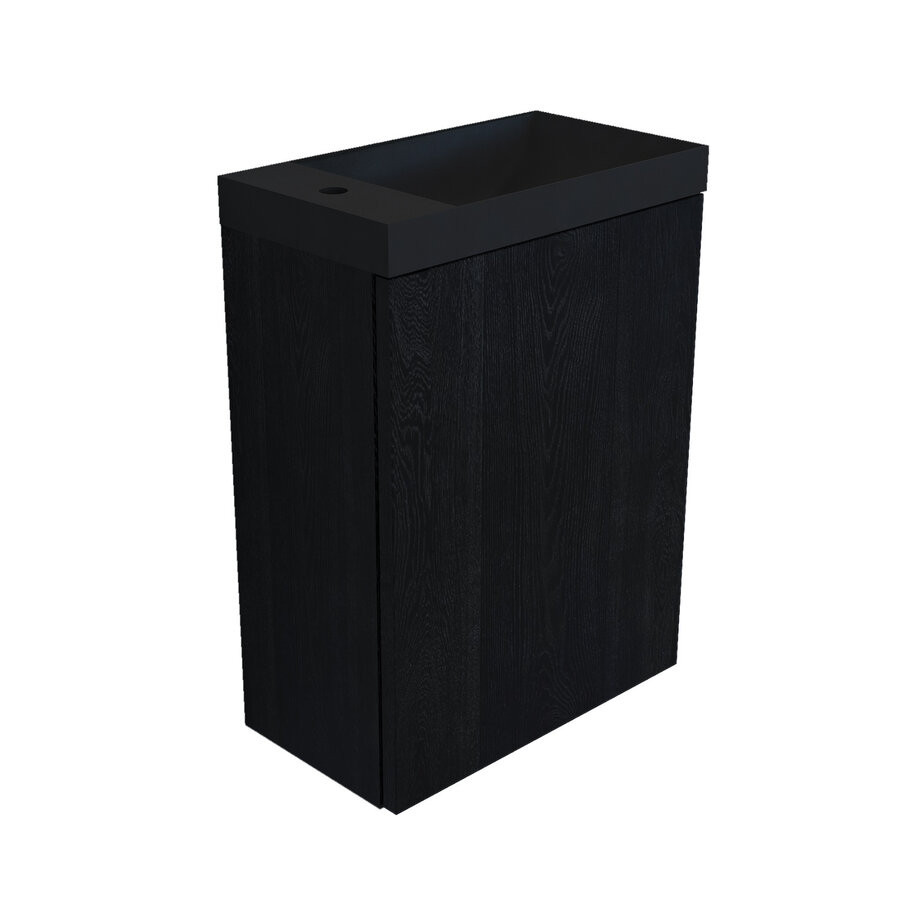 Fonteinkast Black Oak Arcqua Luna 40x55x28 cm Incl. Fontein Mat Zwart Zonder Overloop