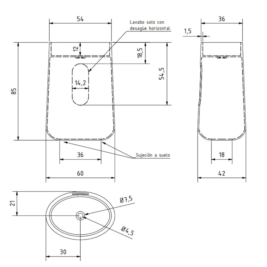 Vrijstaande Waskom Zenon Elipse 60x42 cm Glacier White