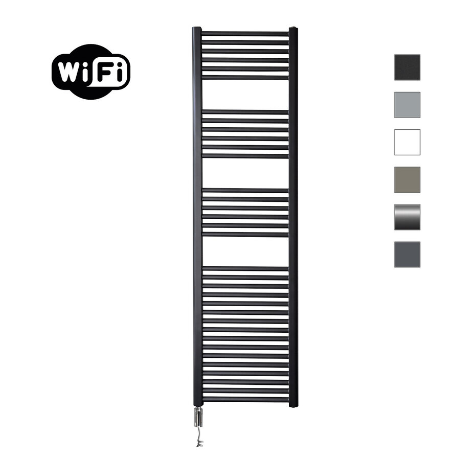 Elektrische Radiator Sanicare HWV Met Wifi 172x45 cm Mat Zwart 920W Met Thermostaat Chroom Rechtsonder