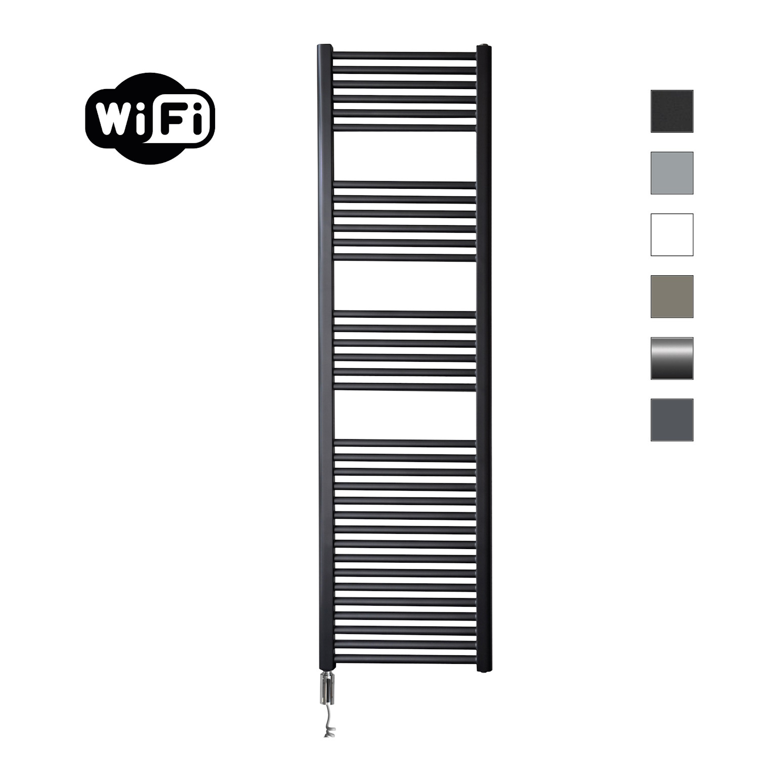 Elektrische Radiator Sanicare HWV Met Wifi 172x45 cm Mat Zwart 920W Met Thermostaat Chroom Rechtsonder Sanicare