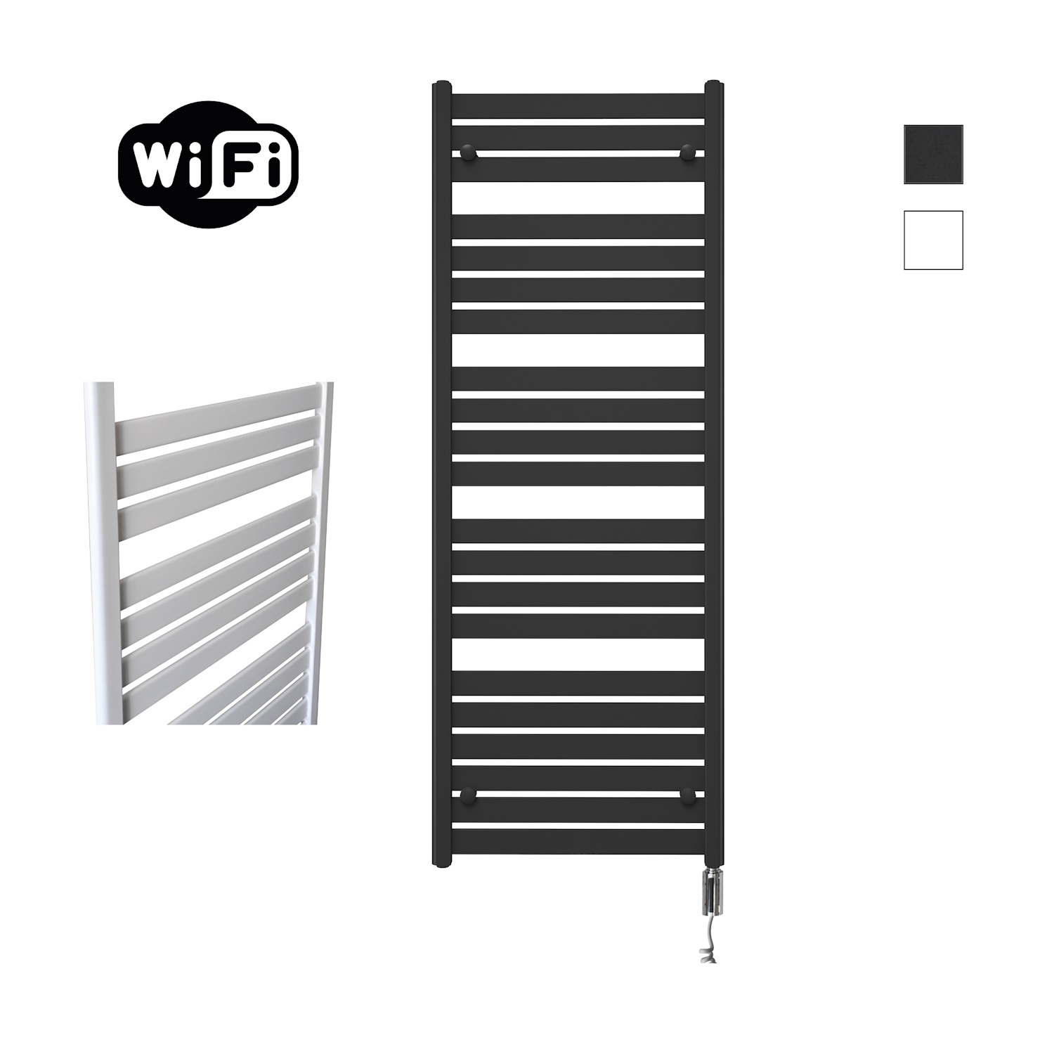 Elektrische Radiator Sanicare HWV - Moda Met Wifi 160x60 cm Mat Zwart 1159W Met Thermostaat Chroom Rechtsonder Sanicare