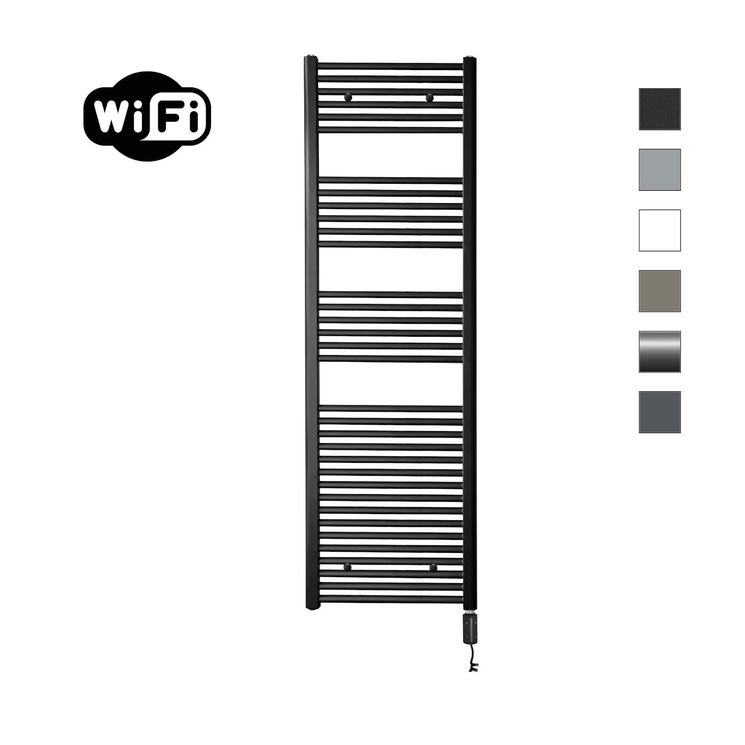 Elektrische Radiator Sanicare HWV Met Wifi 172x60 cm Mat Zwart 1127W Met Thermostaat Zwart Rechtsonder Sanicare