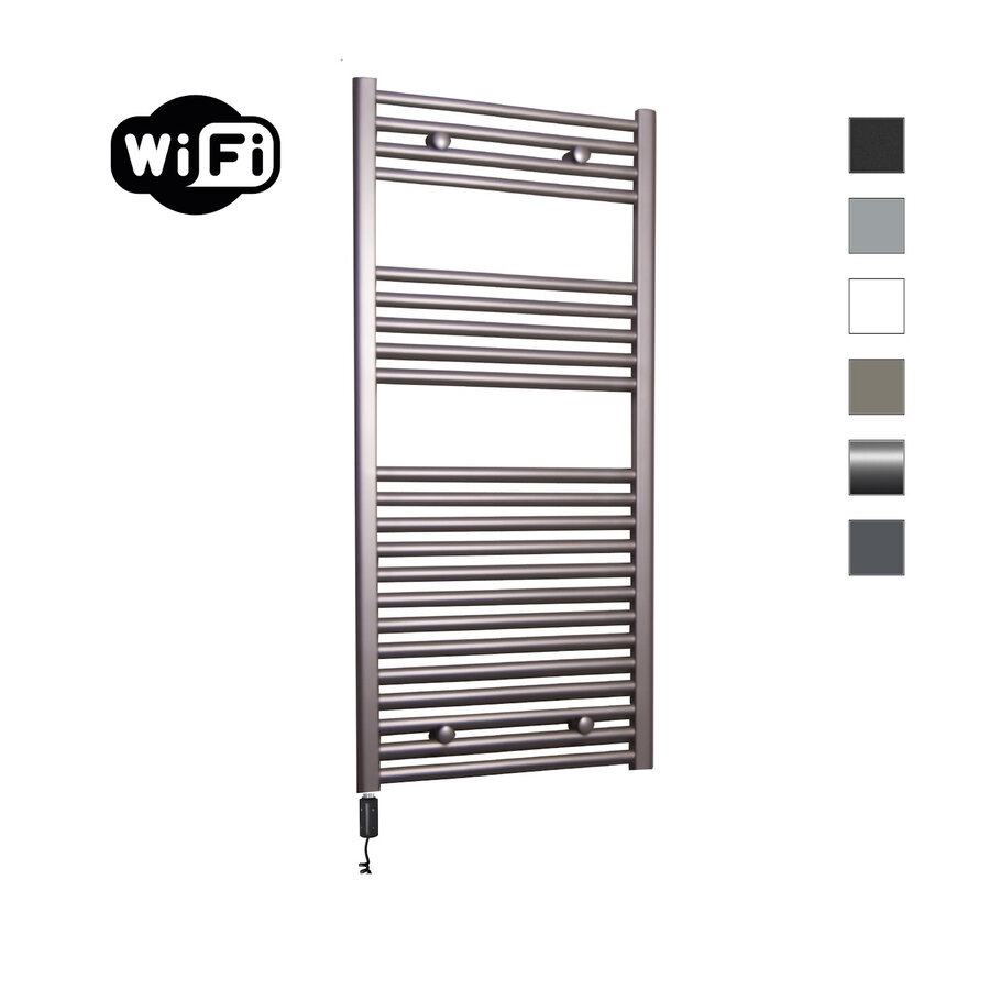 Elektrische Radiator Sanicare HWV Met Wifi 111,8x45 cm Inox Look 596W Met Thermostaat Zwart Linksonder