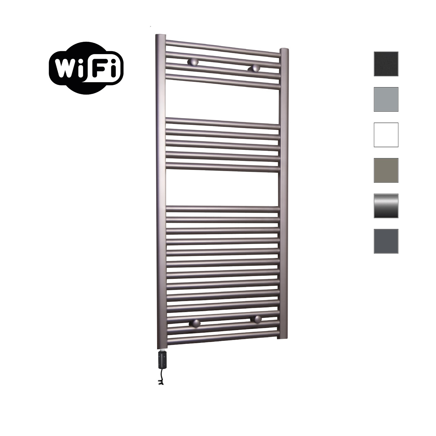 Elektrische Radiator Sanicare HWV Met Wifi 111,8x45 cm Inox Look 596W Met Thermostaat Zwart Linksonder Sanicare