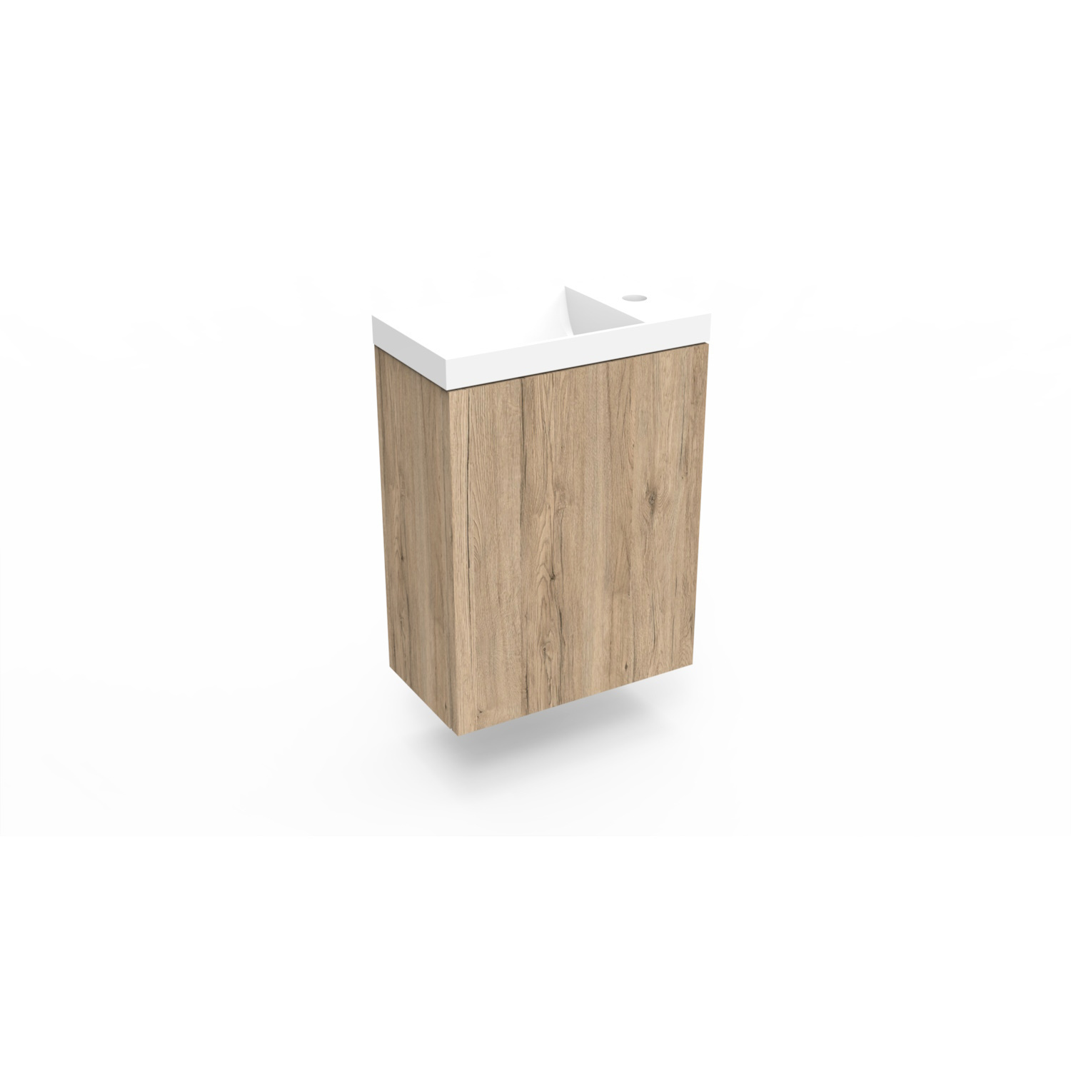 Fonteinkast Canyon Oak Arcqua Luna 40x55x28 cm Incl. Fontein Glans Wit Zonder Overloop Arcqua