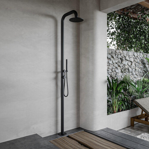 Buitendouche vrijstaand Fortifura Outdoor Deluxe Regendouche Met Handdouche Mat Zwart 