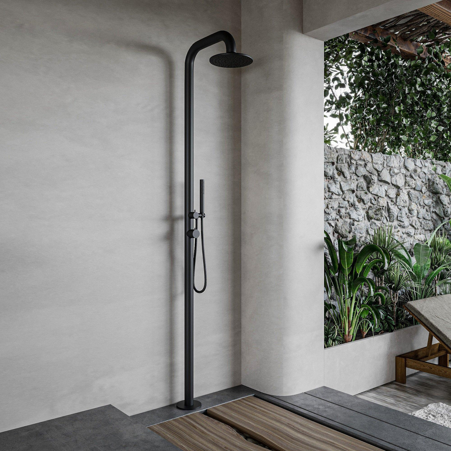 Buitendouche vrijstaand Fortifura Outdoor Deluxe Regendouche Met Handdouche Mat Zwart Fortifura