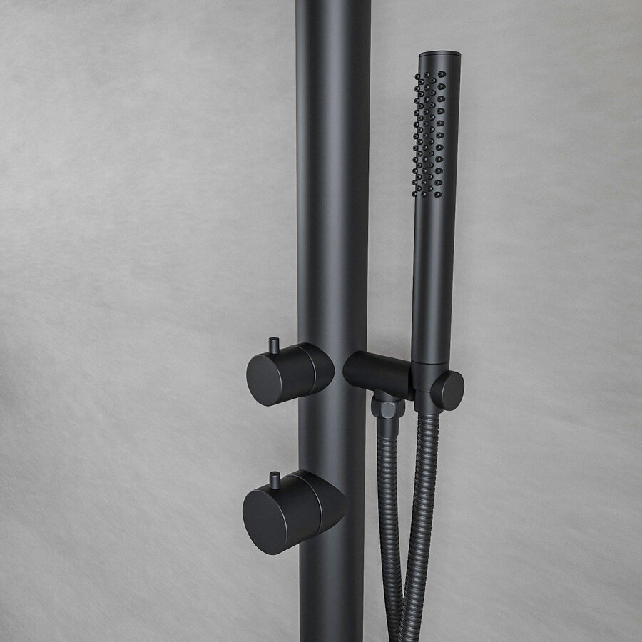 Buitendouche vrijstaand Fortifura Outdoor Deluxe Regendouche Met Handdouche Mat Zwart