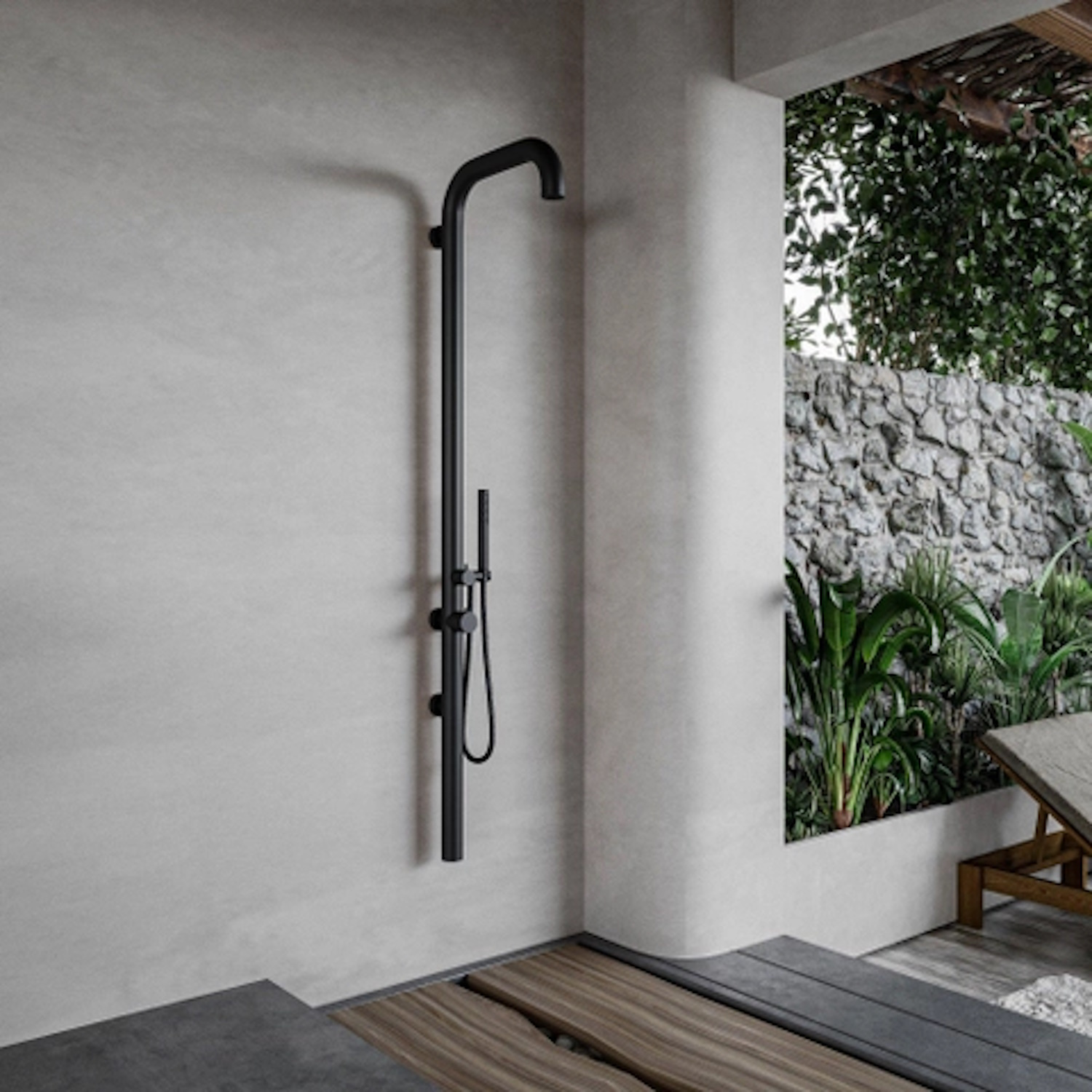 Buitendouche Fortifura Outdoor Original Wandmodel Met Handdouche Mat Zwart Fortifura