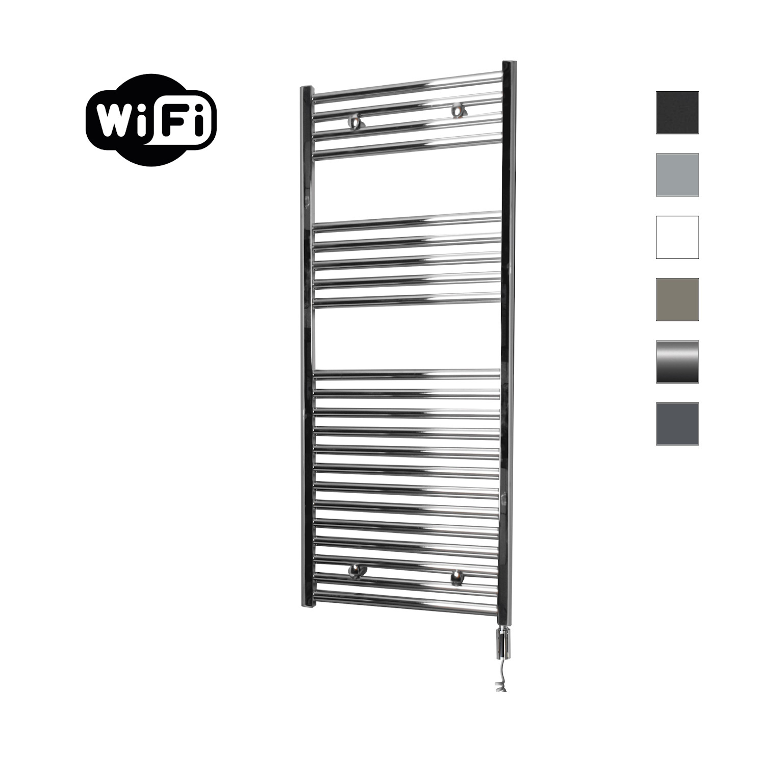 Elektrische Radiator Sanicare HWV Met Wifi 111,8x45 cm Chroom 435W Met Thermostaat Chroom Rechtsonder Sanicare