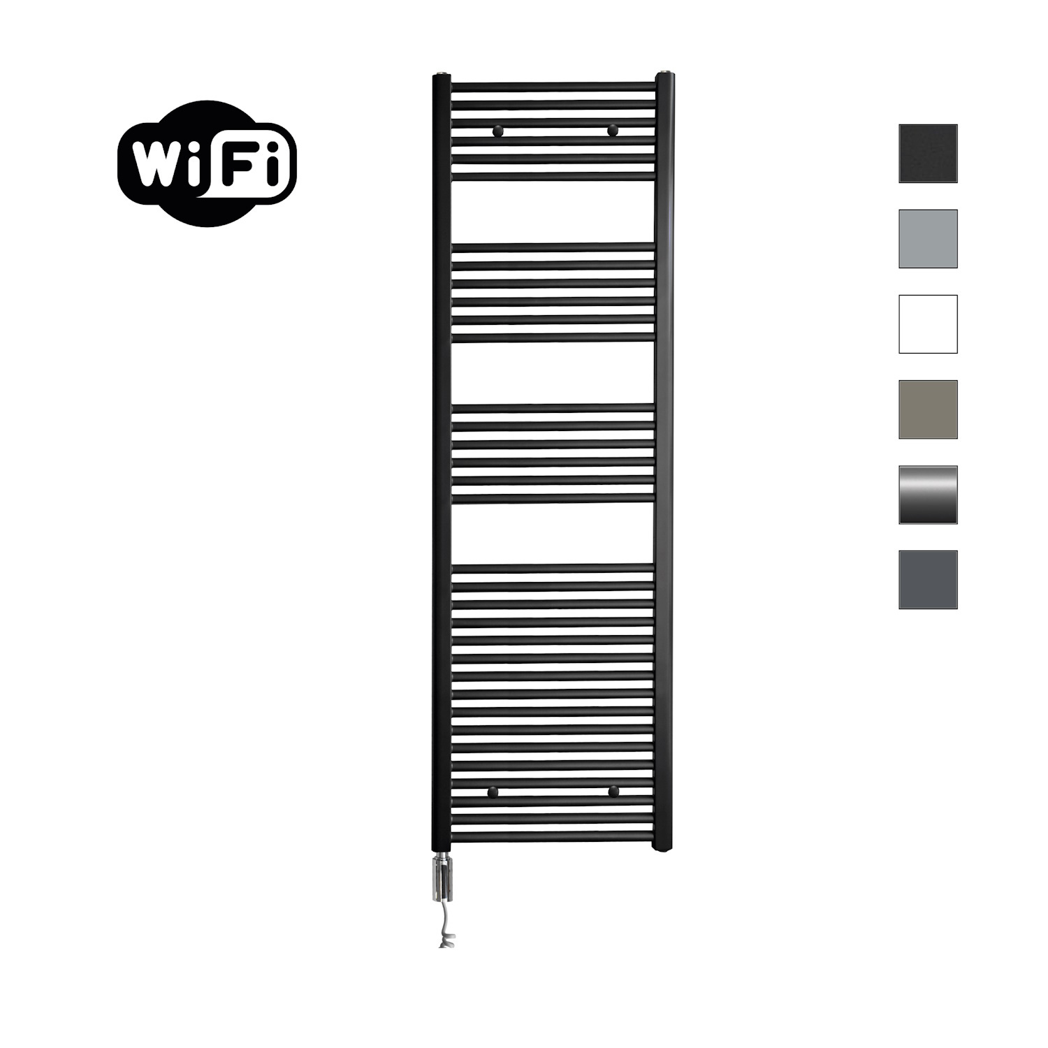 Elektrische Radiator Sanicare HWV Met Wifi 172x60 cm Mat Zwart 1127W Met Thermostaat Chroom Linksonder Sanicare