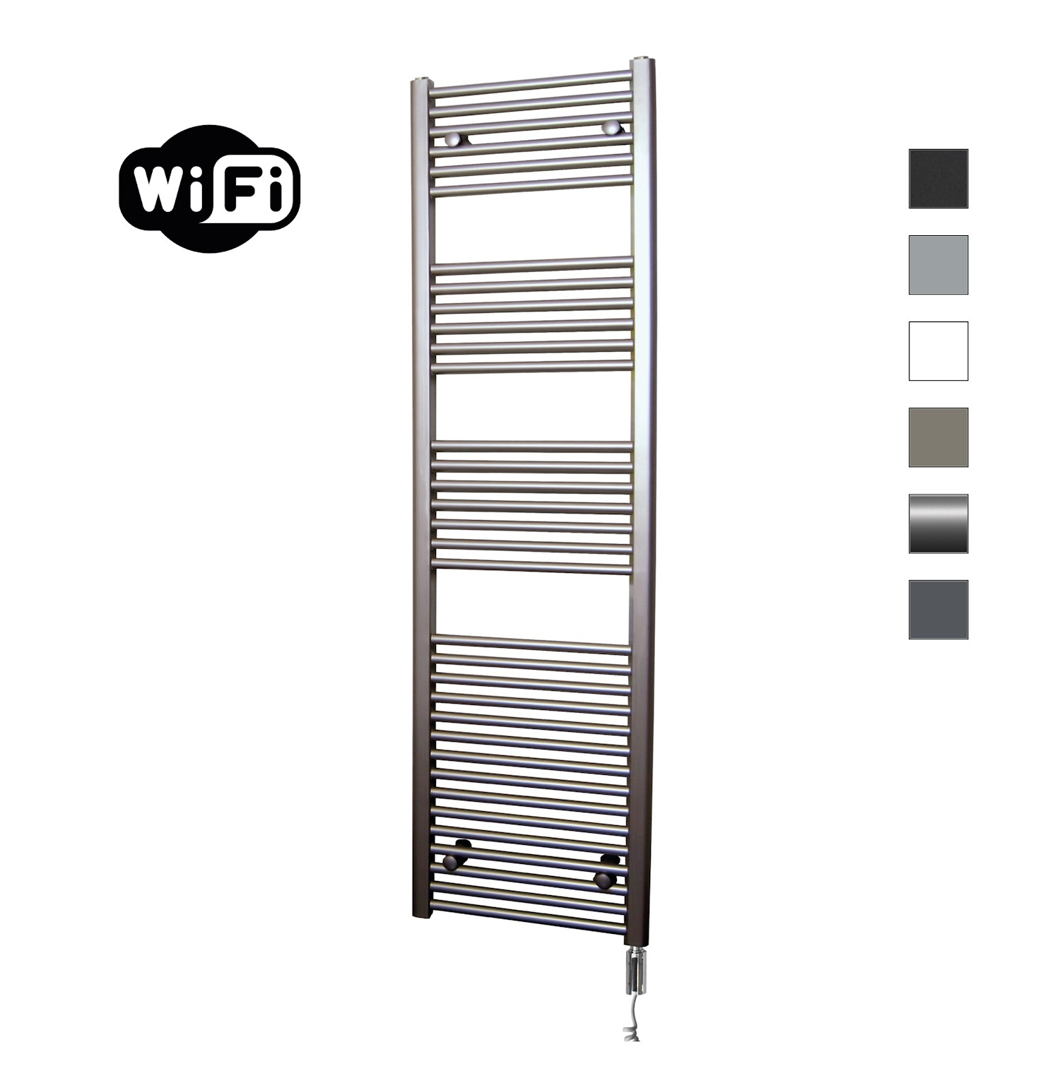 Elektrische Radiator Sanicare HWV Met Wifi 172x60 cm Inox Look 1127W Met Thermostaat Chroom Rechtsonder Sanicare