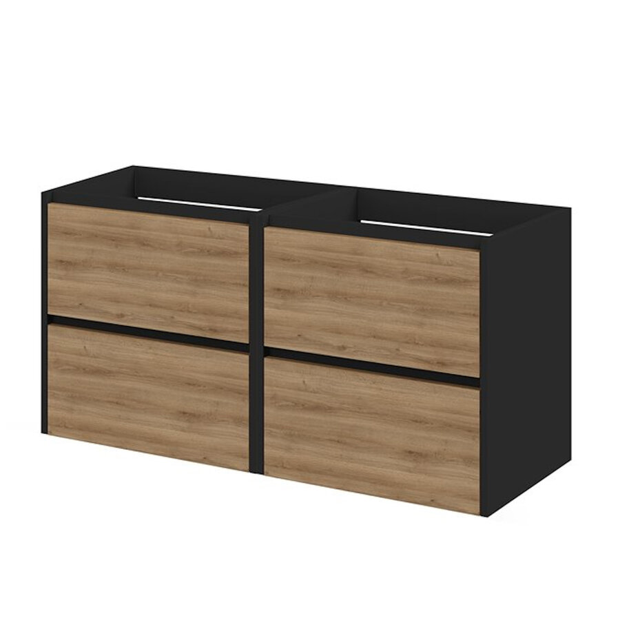 Meubelset Tiger Reverse 120 cm Met 4 Lades Chalet Eik - Mat Zwart incl Oval Wastafel Mat Zwart