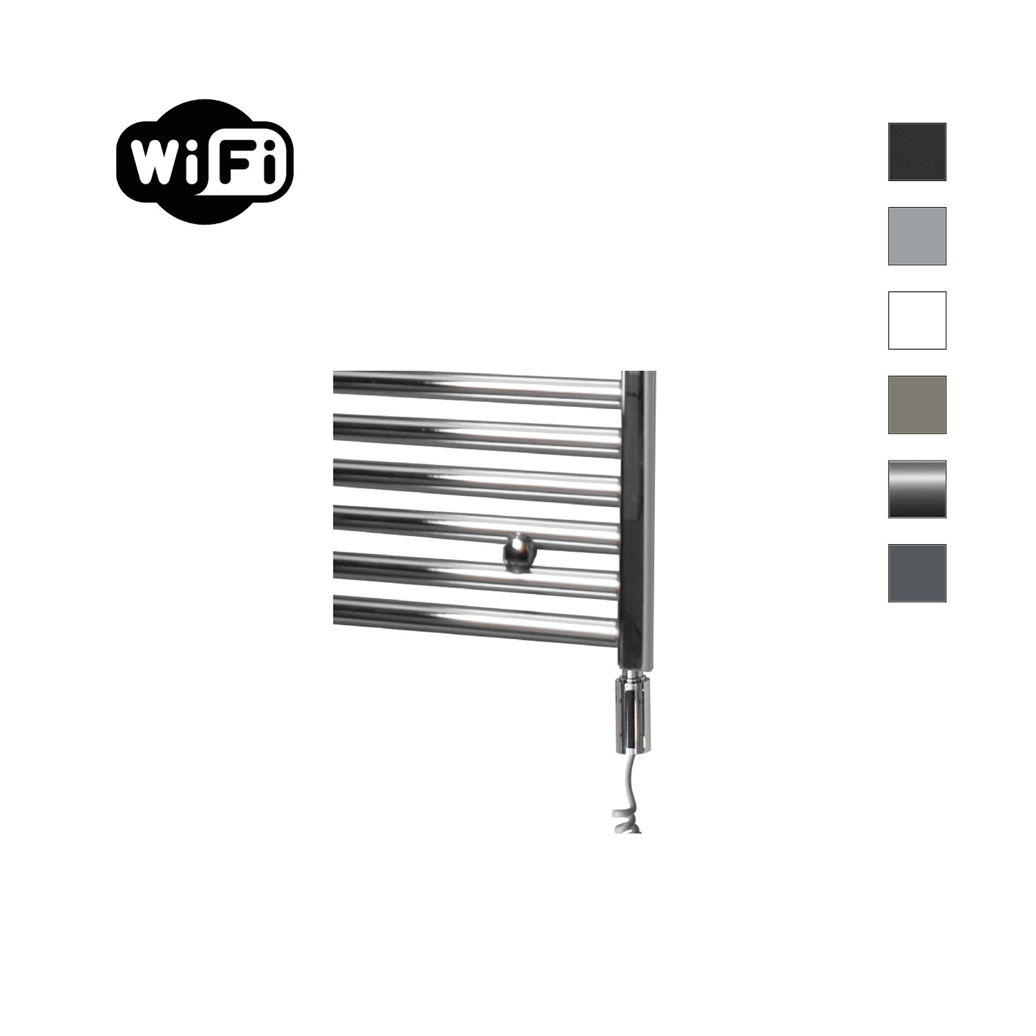 Elektrische Radiator Sanicare HWV Met Wifi 172x60 cm Chroom 822W Met Thermostaat Chroom Rechtsonder Sanicare